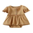 thumbnail image 1 of Nouveau-né Fille Manches Courtes Romper Couleur Unie Cou Patchwork Robe Style Body, 1 of 6