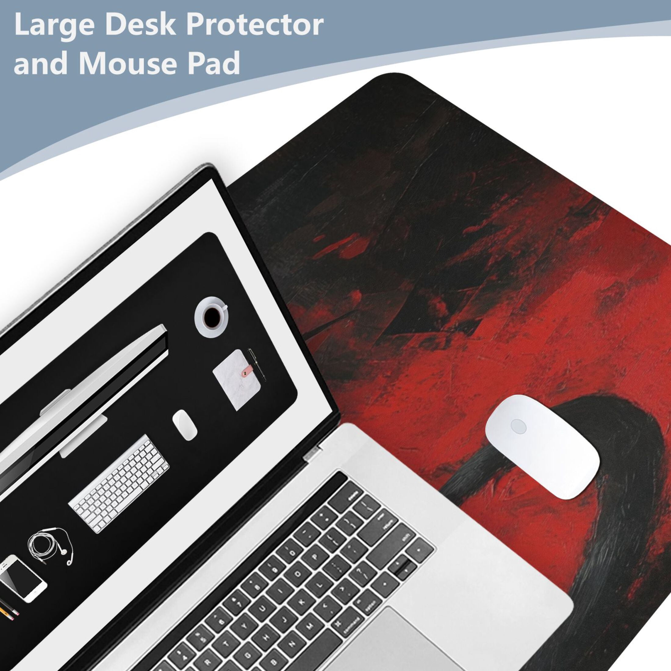 Wobogo Black Hat Cow Cat Gaming Mouse Pad Non-slip Leather Desk Mat Water Resist Keyboard Pad for Gamer Office 23.6×47.2in