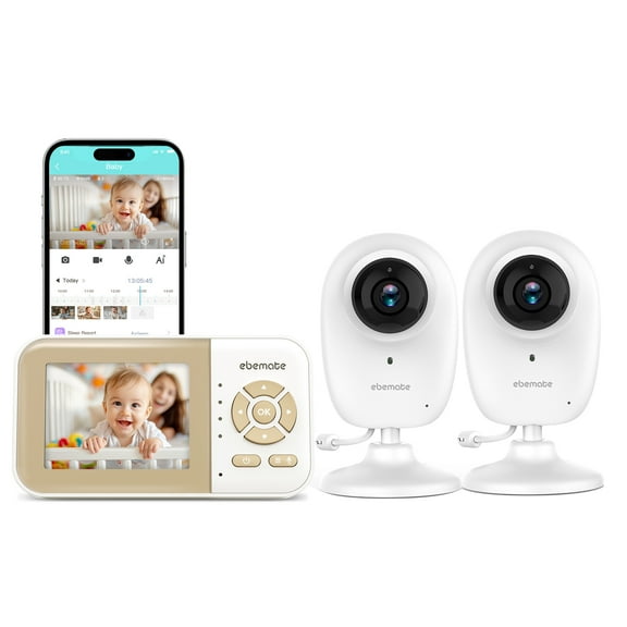 ebemate Smart Video Baby Monitor with 2 Camera,2.8" Display with 1500Ft Long Range,WiFi On/Off,1080P No Glow Night Vision,2-Way Talk Baby Cam Monitoring EBS28-2