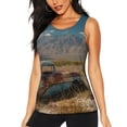 thumbnail image 1 of Balery Deserted Classic Car Landscape Camiseta sin mangas estampada ligera para mujer, tops de entrenamiento sin mangas, camisetas de yoga transpirables de secado rápido.-Large, 1 of 7