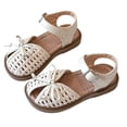 thumbnail image 4 of Girls Bow Sandals Closed Toe Breathable Woven Kids Little Kid Faux Faux Leather Beige Summer,Size 8.5 M, 4 of 7