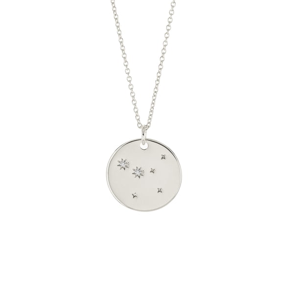 Sterling Silver Celestial Horoscope Astrology Zodiac Cancer Star Constellation Coin Necklace