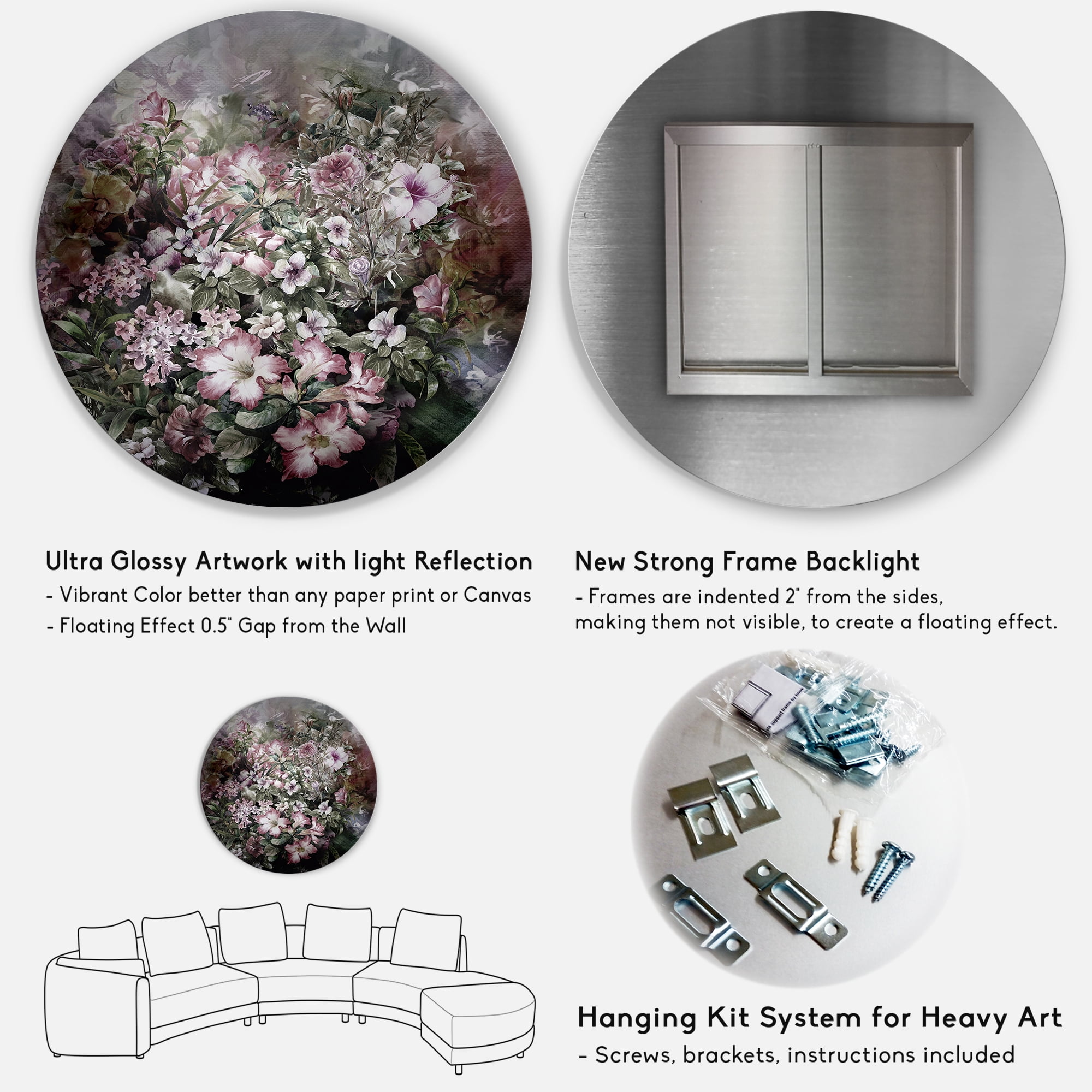 Designart 'Drawing of Flowers Retro IV' Vintage Circle Metal Wall Art 23x23 - Disc of 23
