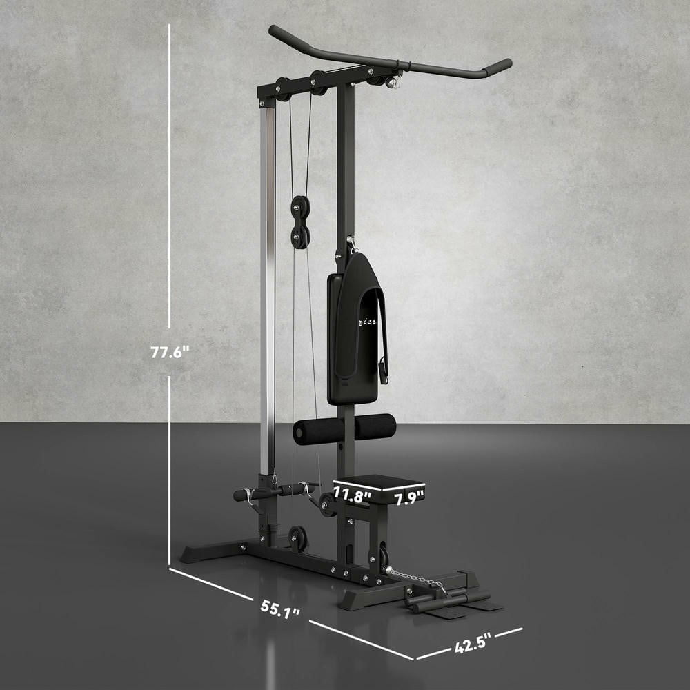 Resenkos Lat Pulldown Machine with High/Low Pulley, Adjustable Seat and Flip-Up Footplate - Black