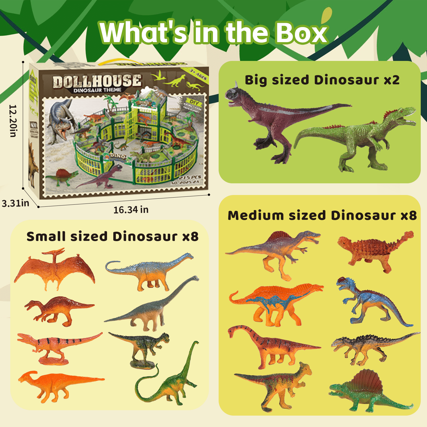 LINXUXIE 215PCS Dinosaur House Play Set, Dinosaur Theme Park with 36 Realistic Dinos and Large Battle Cage, Dinosaur Toy for 1-3 3-5 5-8 Year Old