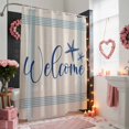 thumbnail image 3 of Blue Starfish Shower Curtains for Bathroom, Welcome Stripe Vintage Linen Texture Washable Fabric Shower Curtain with Hooks Waterproof Bathroom Decor Sets, 66 x 72 Inches, 3 of 9