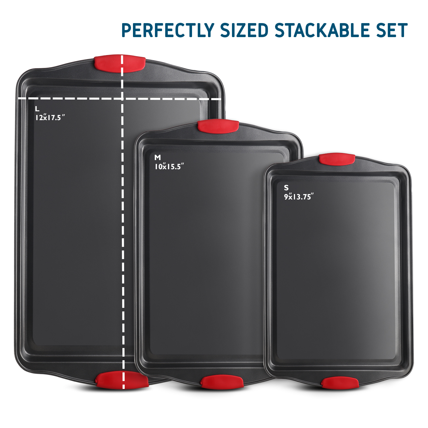 Joytable 3-Piece Nonstick Baking Sheet Set, Black photo 3