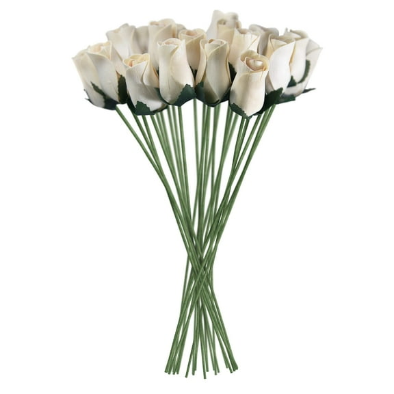White Realistic Wooden Roses 32 Count