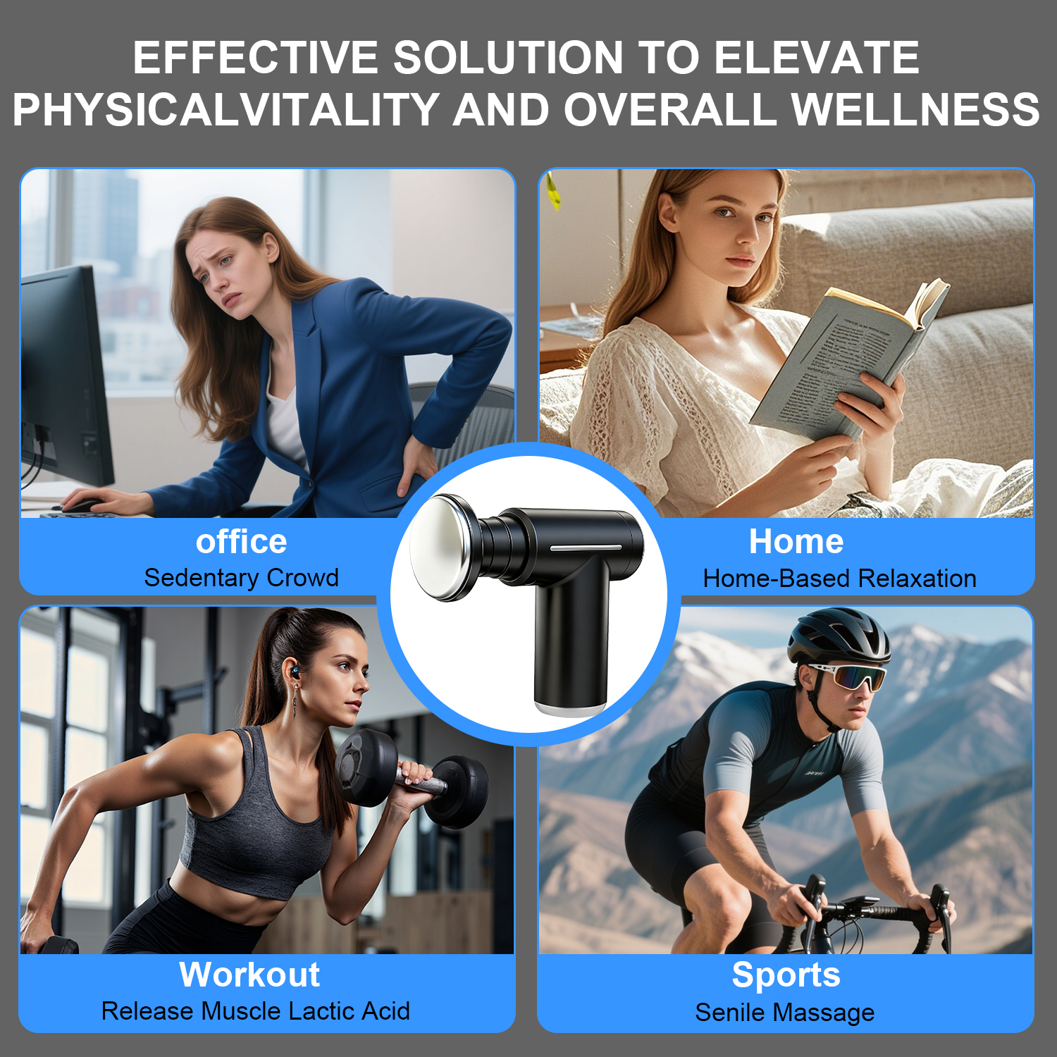 Massage Gun Deep Tissue for Athletes Muscle with 6 Replacement Heads for Pain Relief, Super Quiet Portable Electric Massager