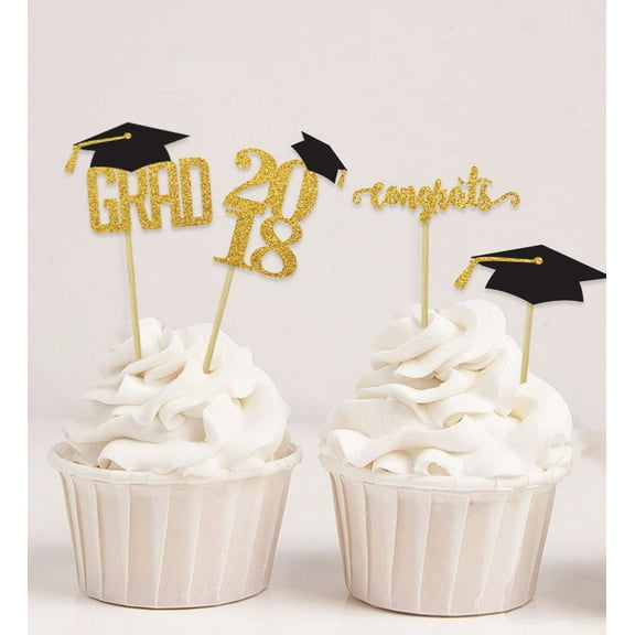 Darling Souvenir, Graduation Cap Theme Party Cupcake Toppers , Dessert Decorations Congrats Grad! Cupcake Toppers - Pack Of 20