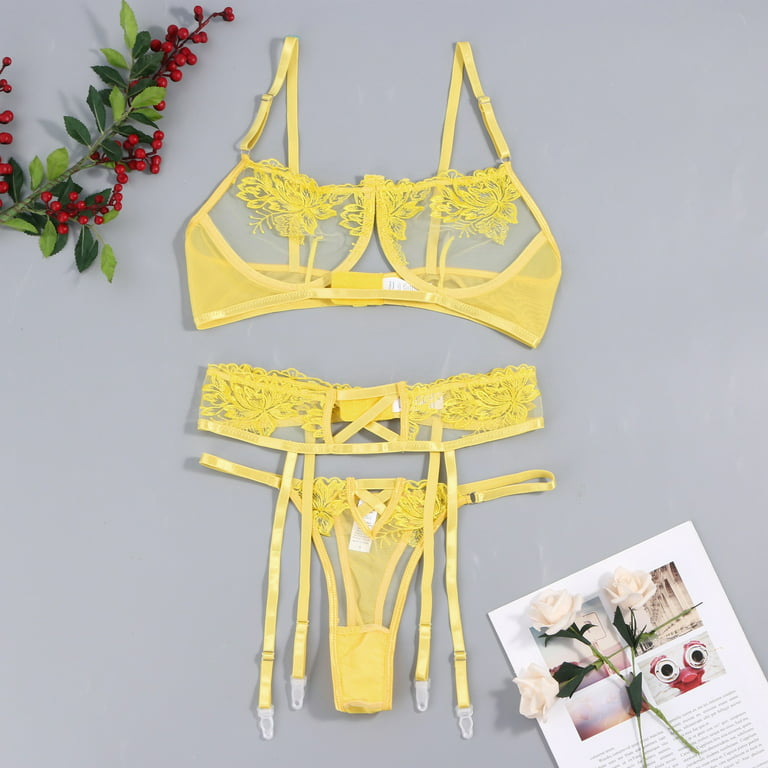 JDEFEG Lingerie for Women Striptease Outfits Underwired Bra Dress Up  Outdoor Ladies Slip for Women Lingerie Womens Lingerie Ropa Interior  Femenina Polyester Yellow S 