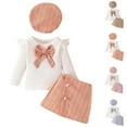 thumbnail image 4 of Odeerbi 6M-3Y Toddler Girls Cotton Outfits Bow Long Sleeve Tops A-Line Skirt with Beret Hat Three-piece Set Casual Skirt Set Toddler Girls Clothes, 4 of 4