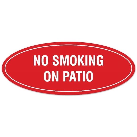 Signs ByLITA Oval NO SMOKING ON PATIO Sign - Laser-Engraved Lettering | Durable ABS Plastic | Vibrant Colors | Powerful Foam Tape (Red) - Large