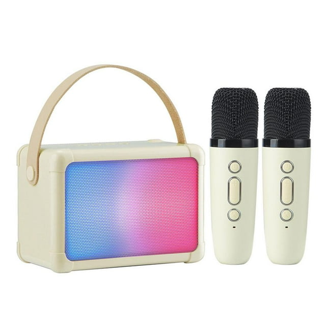 Portable Karaoke Machine with Dual Microphones Colorful Lights and High Sound Quality for Home Travel and Parties
