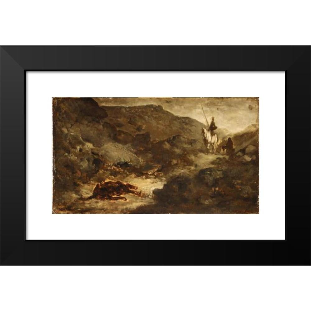 Honoré Daumier 14x10 Black Modern Framed Museum Art Print Titled - Don Quixote and the Dead Mule (After 1864)