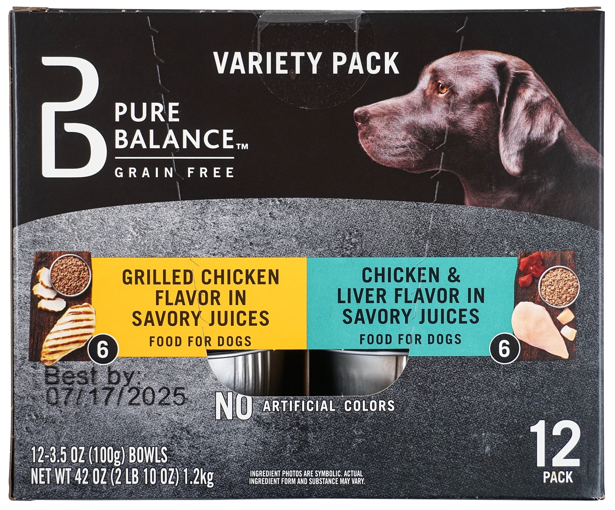(6 pack) Pure Balance Grain Free Grilled Chicken and Chicken and Liver Flavor in Savory Juices Wet Dog Food Variety Pack, 3.5 oz, 12 Count