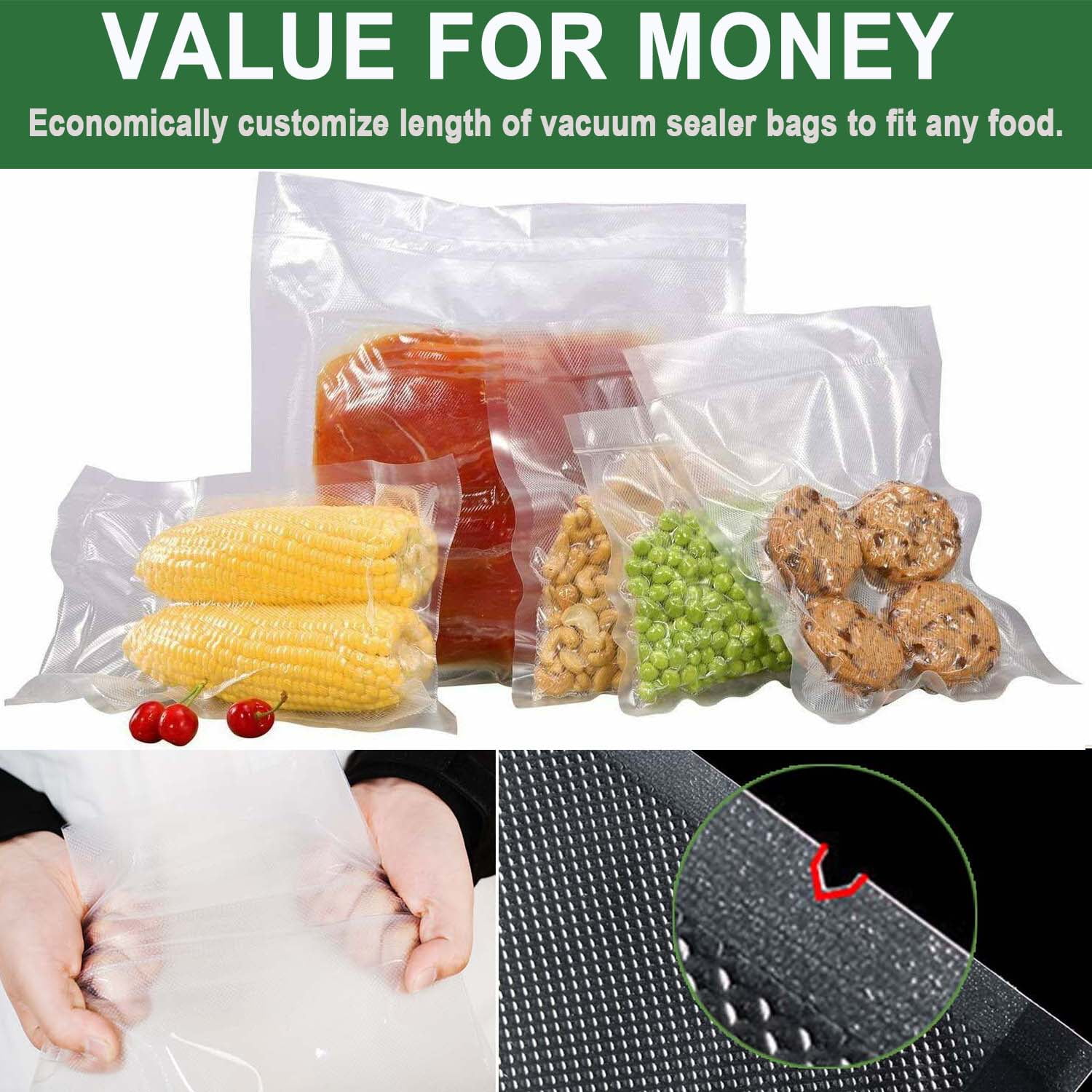  Funnyleaf 11 x 150' Food Vacuum Seal Roll Bags Keeper with  Cutter, Ideal Vacuum Sealer Bags for Food Save, Commercial Grade, BPA Free,  Great for Meal prep, Storage and Sous Vide 