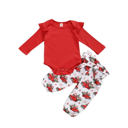 

Nokpsedcb Baby Girls Solid Long Sleeve Jumpsuit Christmas Element Long Pants Set