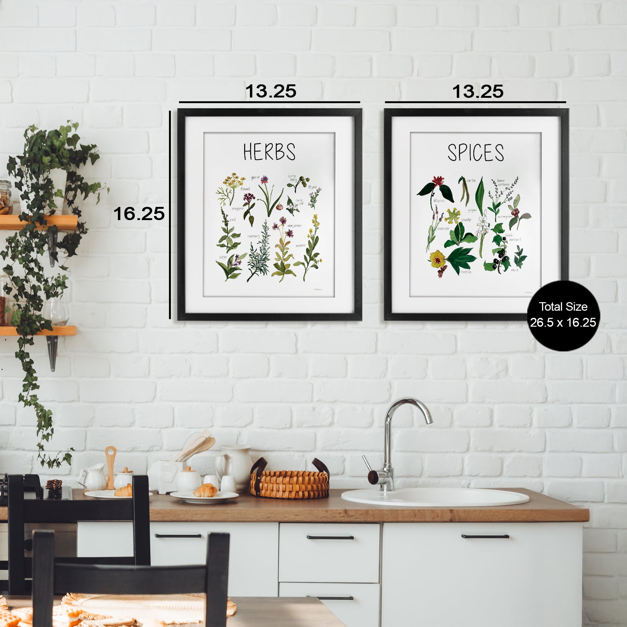 Stupell Industries Culinary Herbs & Spices 2 Piece Black Framed Print Under Glass Set, design by Carol Robinson