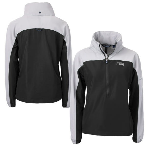 Women's Cutter & Buck Black/Gray Seattle Seahawks Charter Eco Recycled Half-Zip Hoodie Anorak Jacket
