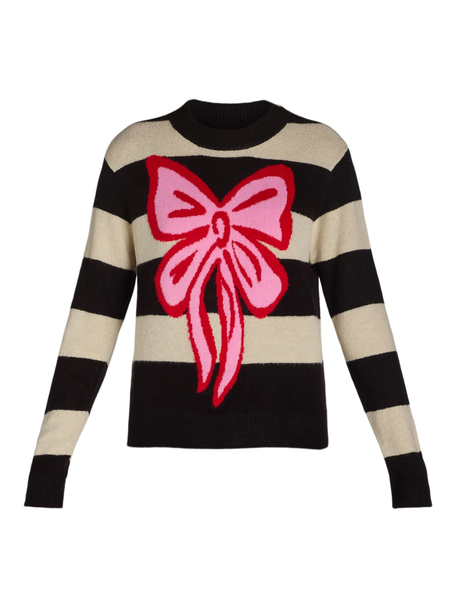 99 Jane Street Women’s and Women's Plus Striped Sweater with Bow Design, Sizes XS-4X