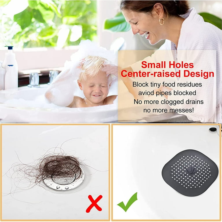 Hair Catcher,Round Drain Cover for Shower Silicone Hair Stopper with  Suction Cups,Easy to Install Suit for Bathroom,Bathtub,Kitchen 2 Pack(Grey)