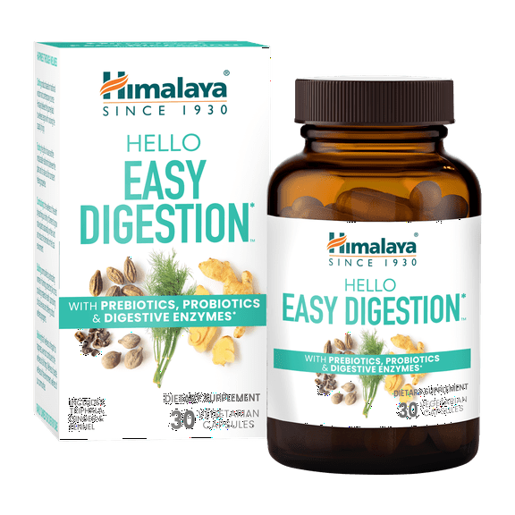 Himalaya Hello Easy Digestion, Digestive Enzymes with Probiotics, Digestive Support, 30 Capsules