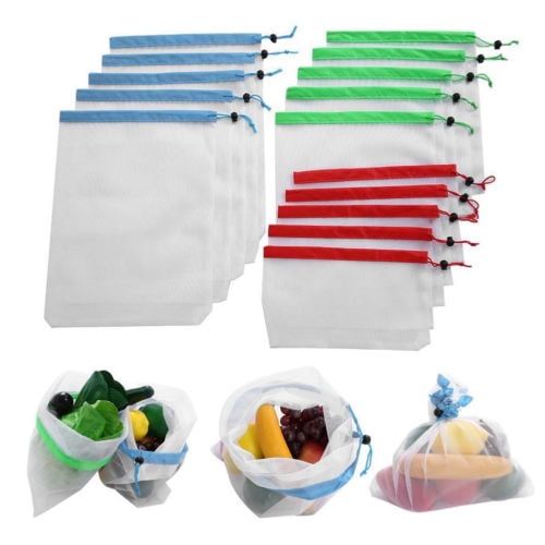 15Pack Reusable Produce Mesh Bags Eco Friendly Double-Stitched Food Toys Storage 