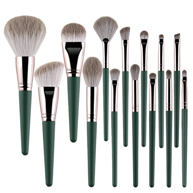 Juego de 14 Brochas de Maquillaje Fiudx verdes Para Polvos Sombra de ojos Colorete En polvo