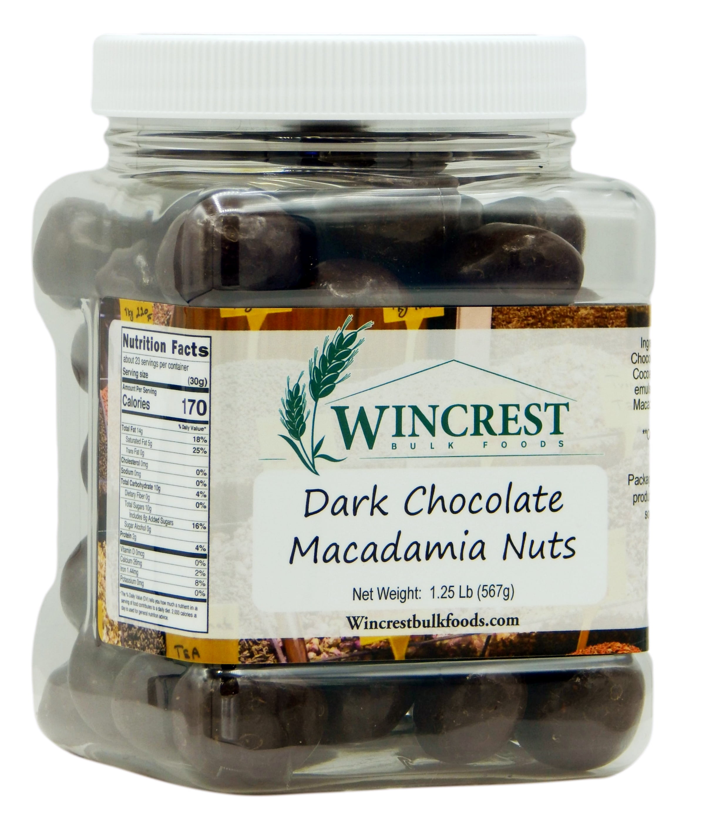 Dark Chocolate Macadamia Nuts 1.25 Lb (20 Oz) Tub