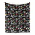 thumbnail image 1 of Modern Soft Flannel Fleece Blanket, Owl Crown and Books Vermilion Boots Feather Teacup Modern Doodle Pattern, Cozy Plush for Indoor and Outdoor Use, 50" x 70", Charcoal Grey Yellow, by Ambesonne, 1 of 5