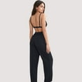 thumbnail image 6 of Women's 3-Piece Pajama Set with Bralette Top, Button Down Shirt, and Wide Leg Pants - Large, Black, 6 of 7