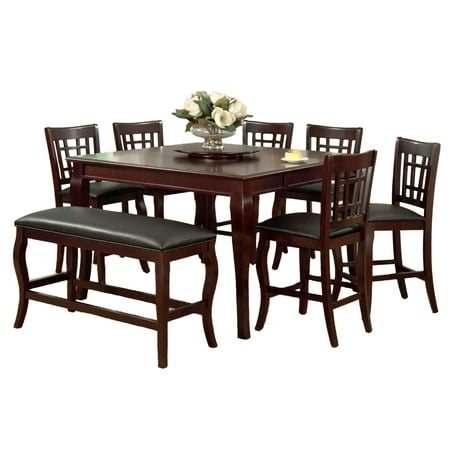 Wooden Counter Height Table with Lazy Susan Cherry Brown ...