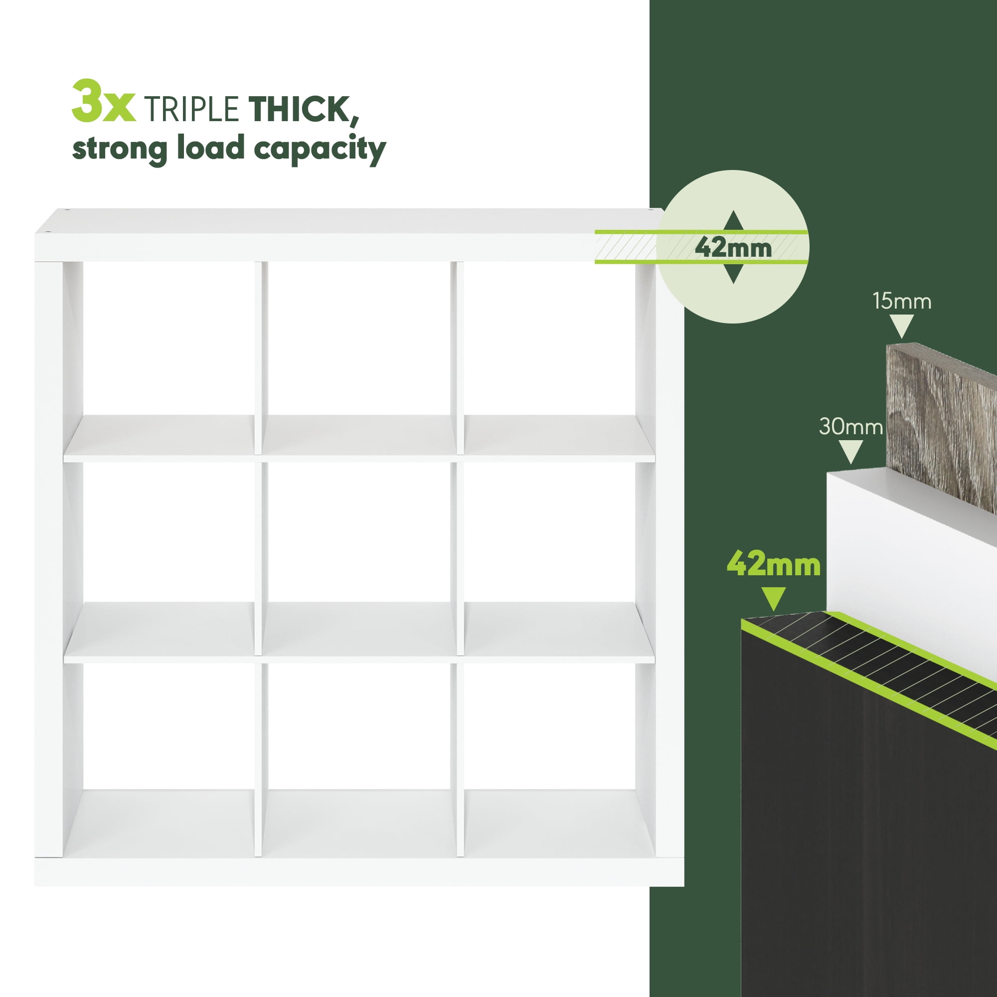 Furinno Cubicle Extra Thick Frame Decorative Cube Storage Organizer, 9-Cube, White