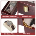 thumbnail image 3 of Caja de almacenamiento para relojes Xcell de 10 ranuras, caja de relojes para hombres con tapa de vidrio, caja de madera para relojes con almohadilla removible, roja, 3 of 7