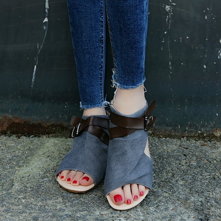 

Dpityserensio Summer New Solid Color Roman Shoes Women s Daily Casual Sandals Women s Shoes Summer Women Sandals Clearance Gray 5.5(36)