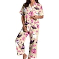 thumbnail image 3 of CONZONE Halloween Pajamas for Women Set Short Sleeve Button Down Graphic Tops Pants Pjs 2 Piece Spooky Season Sleepwear, 3 of 5