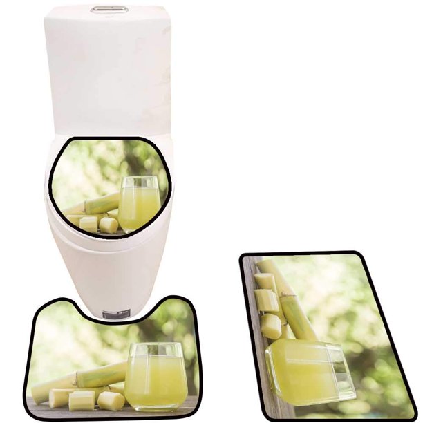 ABPHQTO Exprima el azúcar y el jugo en piezas cortadas de vidrio e en el fondo de la naturaleza Juego de alfombras de baño de 3 piezas Alfombra de baño Alfombra de contorno y tapa de inodoro