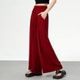 thumbnail image 2 of BUYISI High Waist Slim Casual Textured Ice Silk Wide Leg Pants Red 2XL, 2 of 7