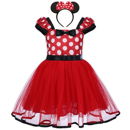 

Girls Polka Dots Princess Dresses Halloween Christmas Birthday Party Dress up with Mouse Ears Headband for Toddler Kids Girls Fancy Party Dress up Cosplay Photo Shoot 3-4 Years Red