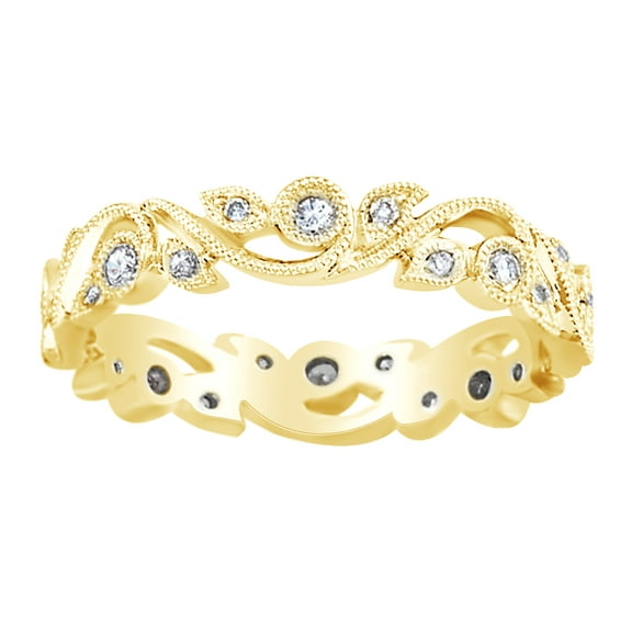 AFFY White Natural Diamond Leaf Style Eternity Band Ring In 14K Yellow Gold (0.25 Cttw)