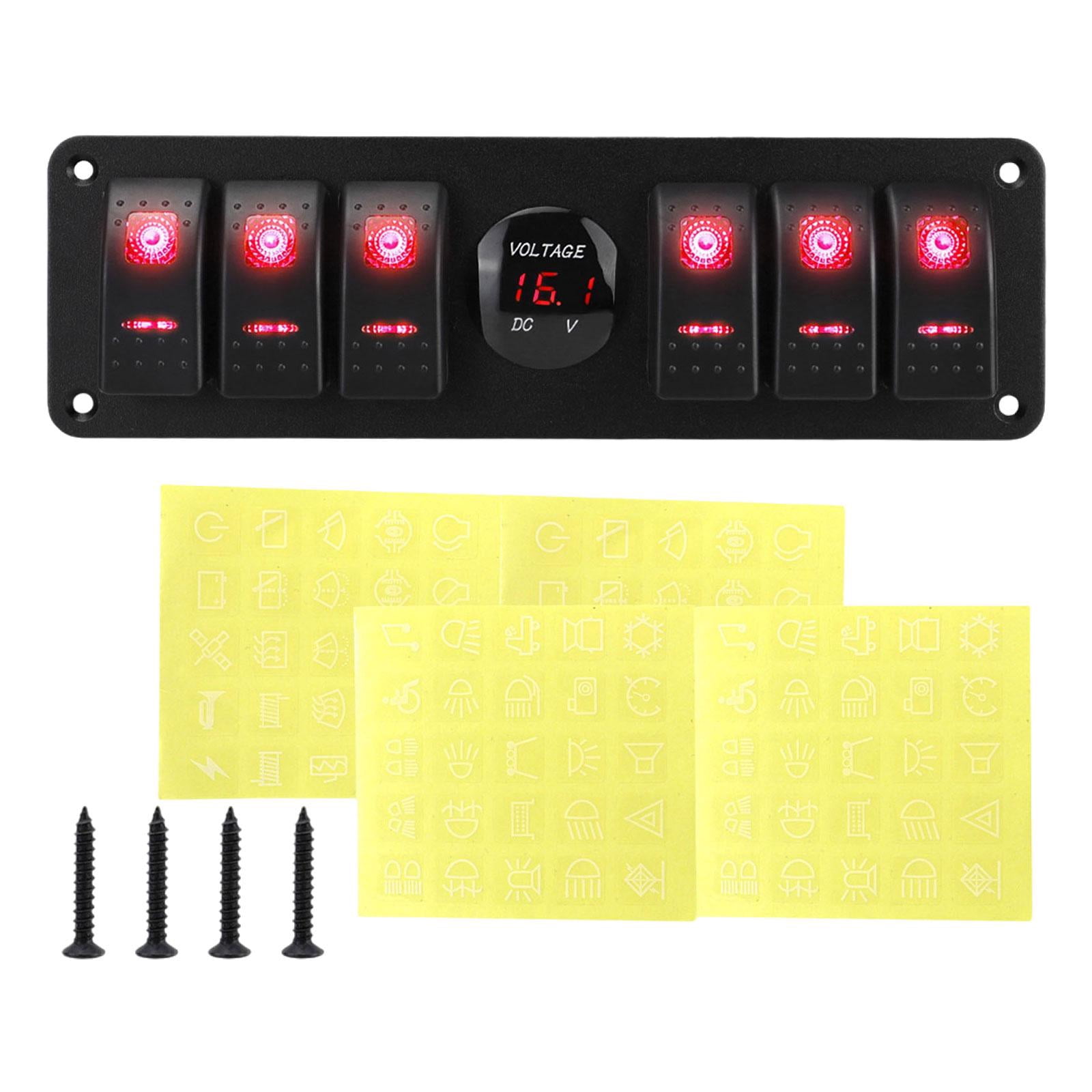 6 Gang Rocker Switch Panel Pre Wired ON Off Waterproof ABS Metal for Suvs Rvs Trailers Marine Vehicles