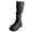 Black, variant on Womens Knee High Slouch Boots, Pull On Tall Boots, Round Toe Chunky Block Heel Faux Leather Boots with Strap and Button Decor for Street Style