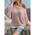 thumbnail image 3 of Womens Fall Sweaters Off the Shoulder Batwing Sleeve Textured Knit Tops Oversized One Shoulder Sweater Pink M, 3 of 6