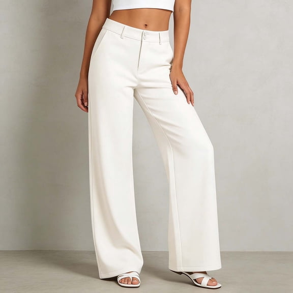 Wide Leg Pants Women's High Elastic Waisted in The Back Business Work Trousers Long Straight Suit Pants, Long Straight Leg High Waist Wide Trousers Casual Trousers(White,S)