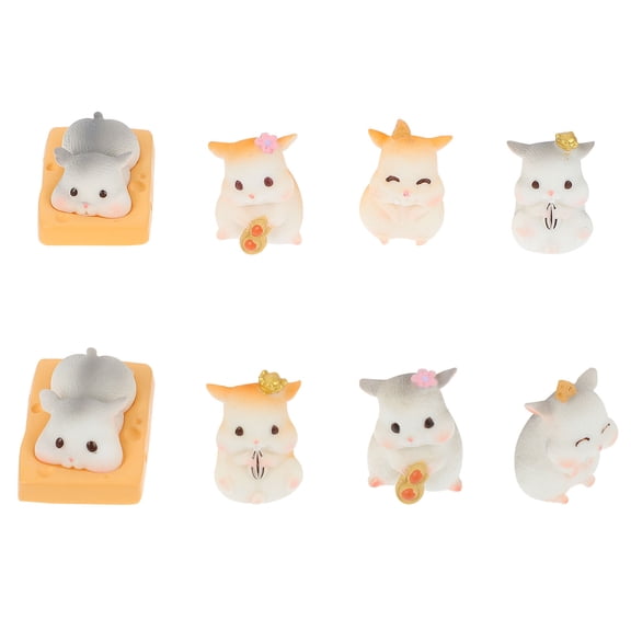 FELTECHELECTR 8-Piece Miniature Hamster Figurines Set, Resin Animal Ornaments with Assorted Colors, Cute Moss Decor for Home and Office