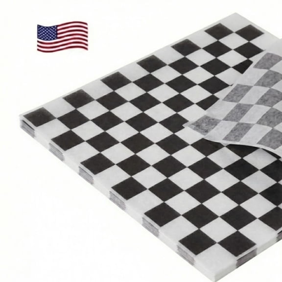The Baker Celebrations 12" x 12" Black Checkered Deli Paper Sheets, 200 Count, Made in USA