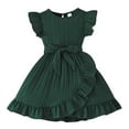 thumbnail image 1 of FYDUU Robe de Mode pour Filles, Robe d'Été à Rayures pour Filles à Manches Volantées avec Ceinture à Taille Froncée et Ajustable, Col Rond Décontracté, Tenue de Plage, Robe de Princesse pour Fête pour 5-6 Ans, 1 of 7