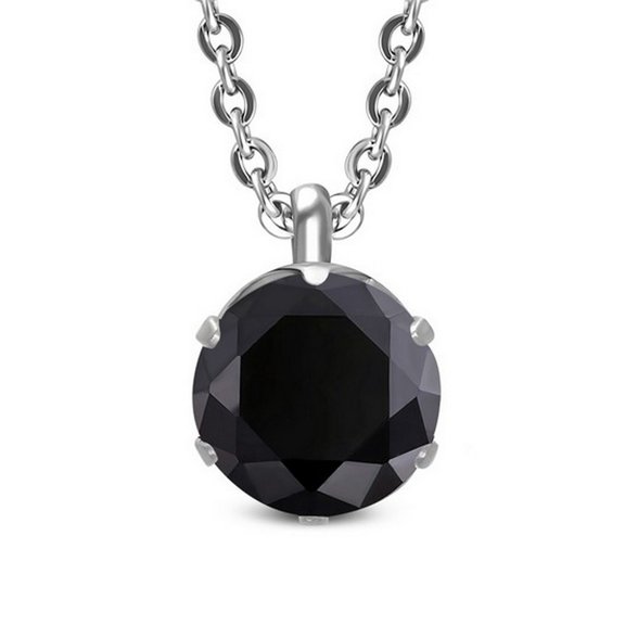 Stainless Steel Silver-Tone Womens Solitaire Prong-Set CZ Pendant Necklace