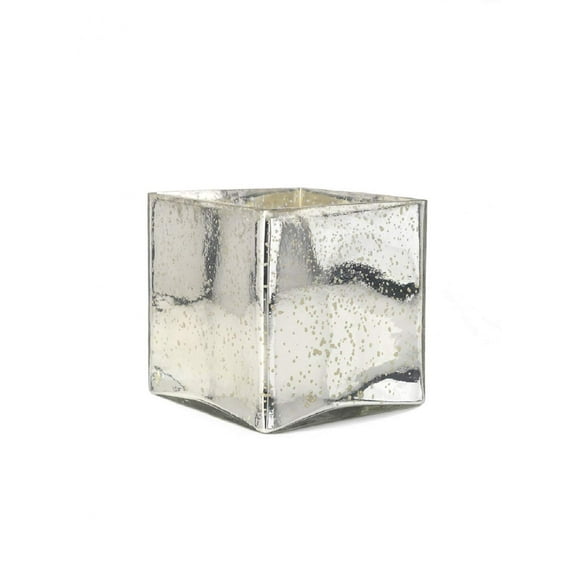 Serene Spaces Living Silver Mercury Glass Cube Vase – Handmade Vintage Inspired Vase with Antique Feel in 5†Cube Shape, Ideal for Weddings, Holiday Decor, Events, Home